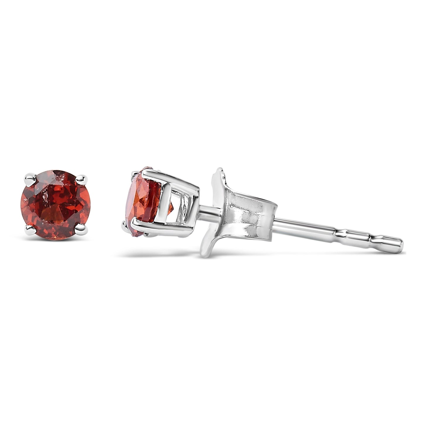.925 Sterling Silver 3.5 MM Created Round Red Garnet Stud Earrings