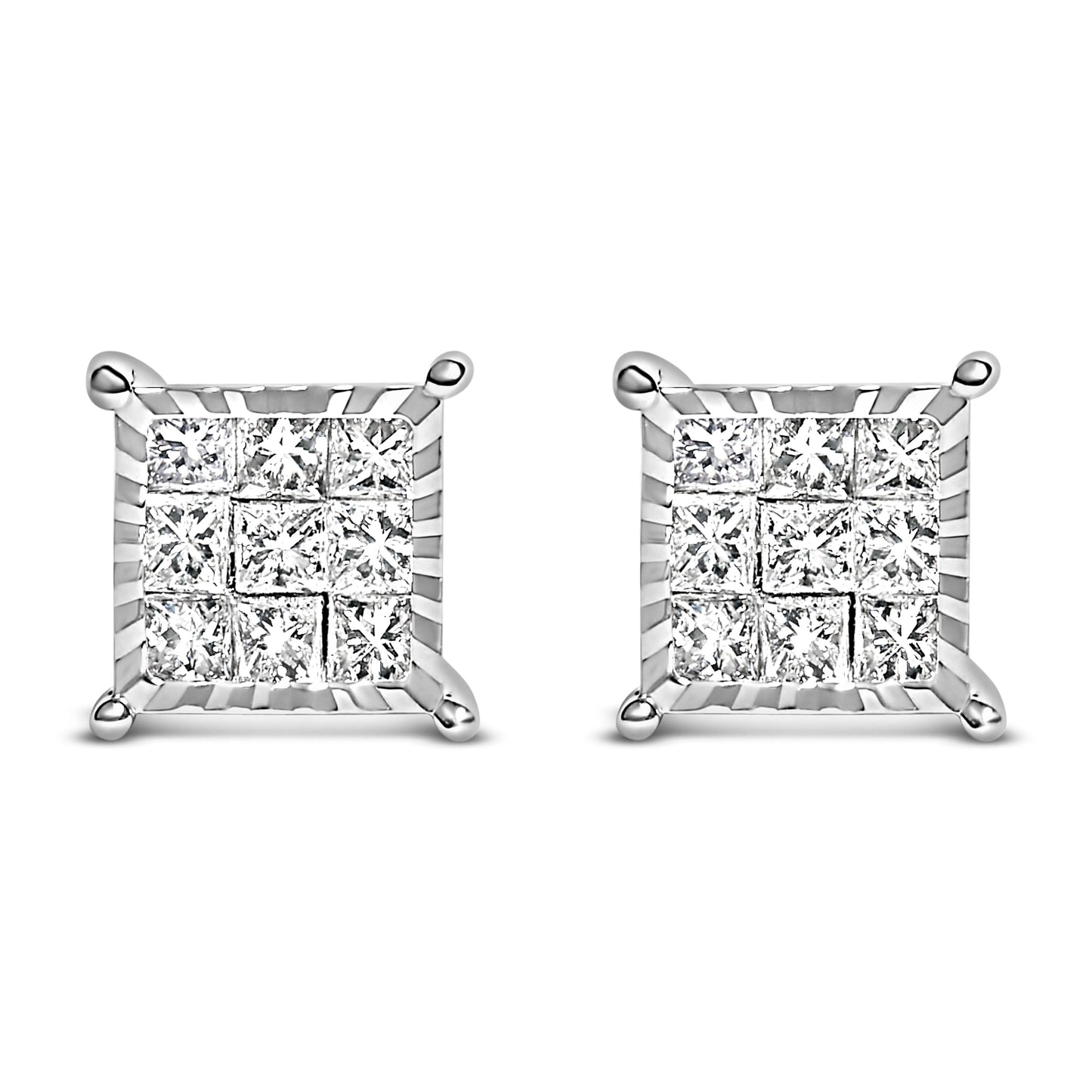 Pendientes de Stud Cuadrados de Diamante Princesa Compuestos de Plata de Ley