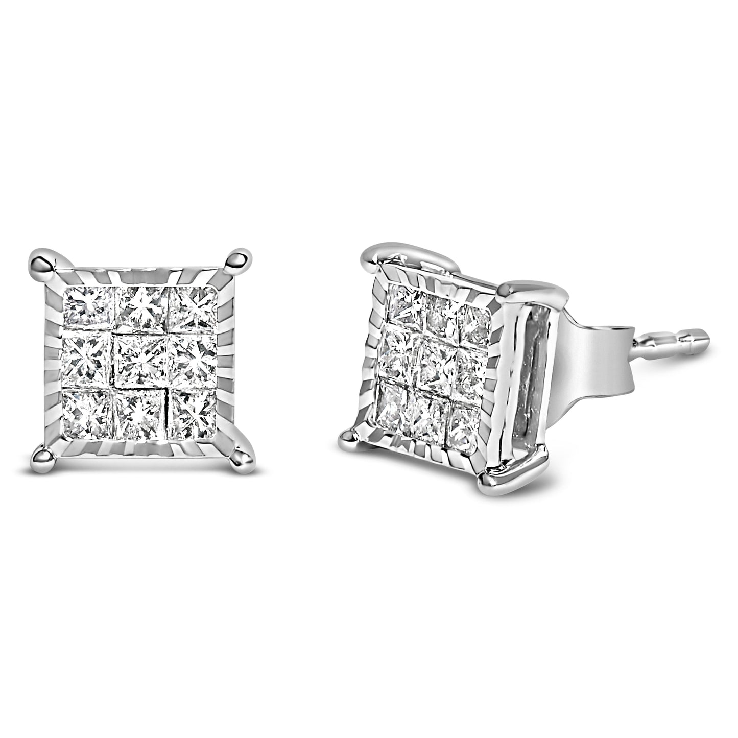Pendientes de Stud Cuadrados de Diamante Princesa Compuestos de Plata de Ley
