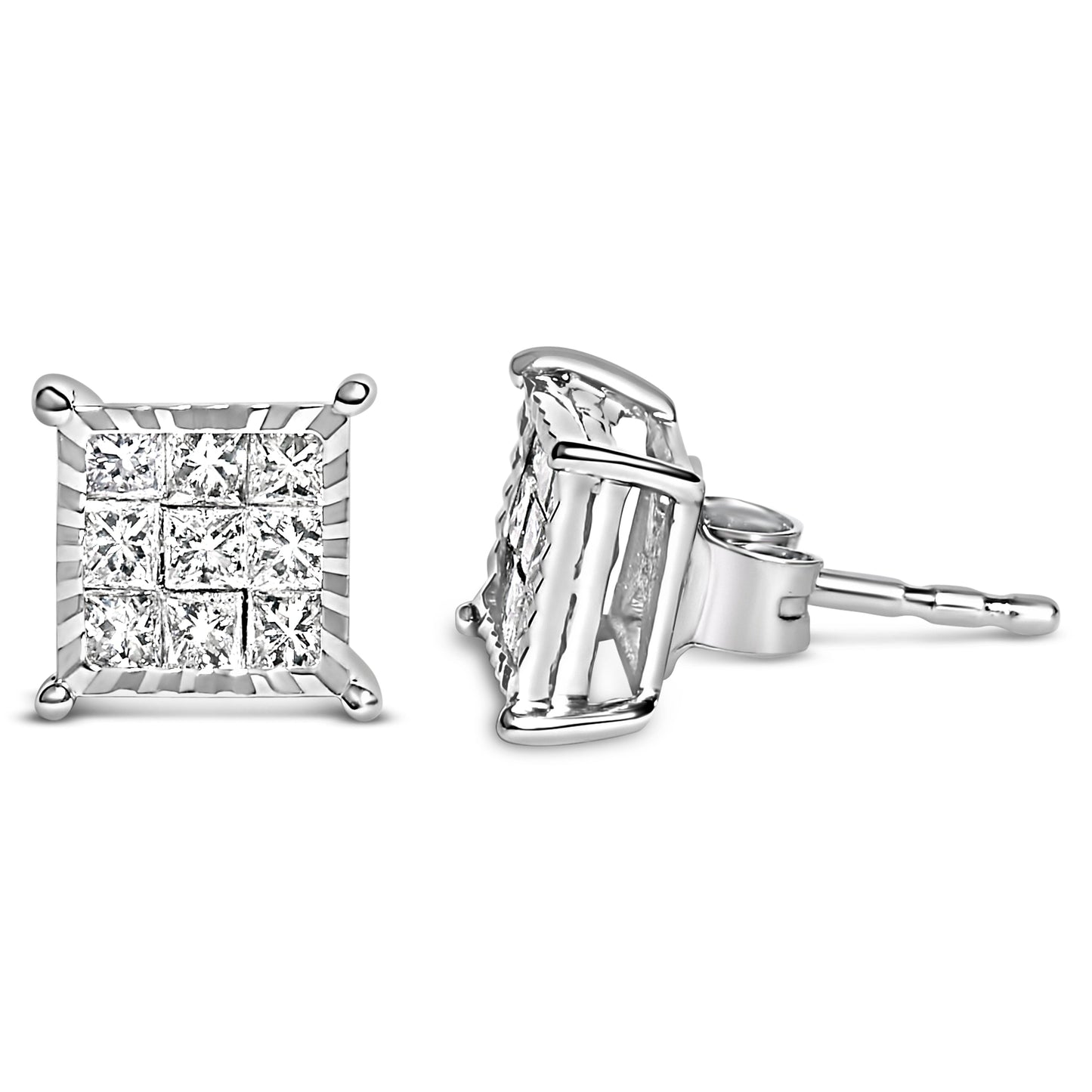 Pendientes de Stud Cuadrados de Diamante Princesa Compuestos de Plata de Ley