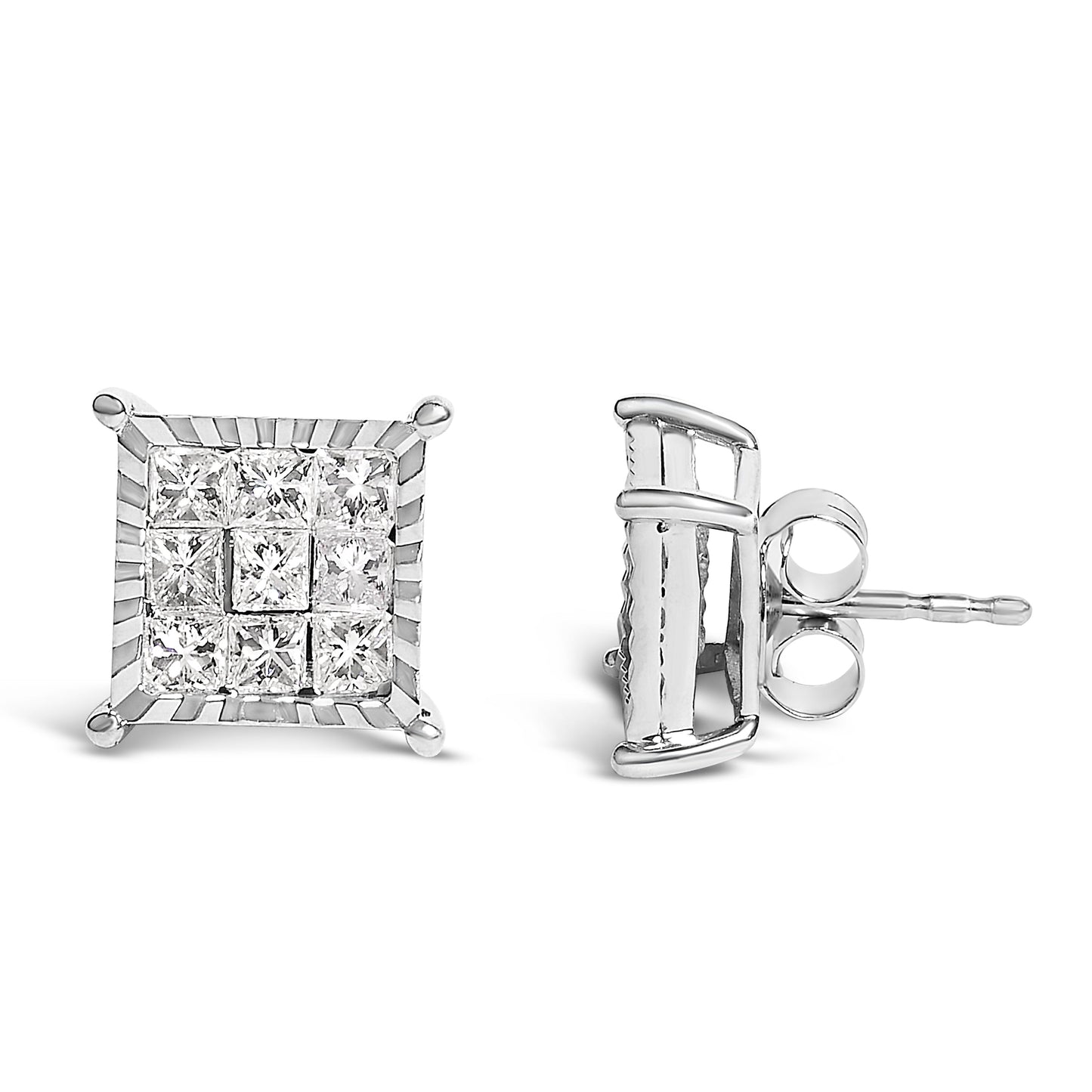 Boucles d'oreilles carrées en diamant princesse en argent sterling