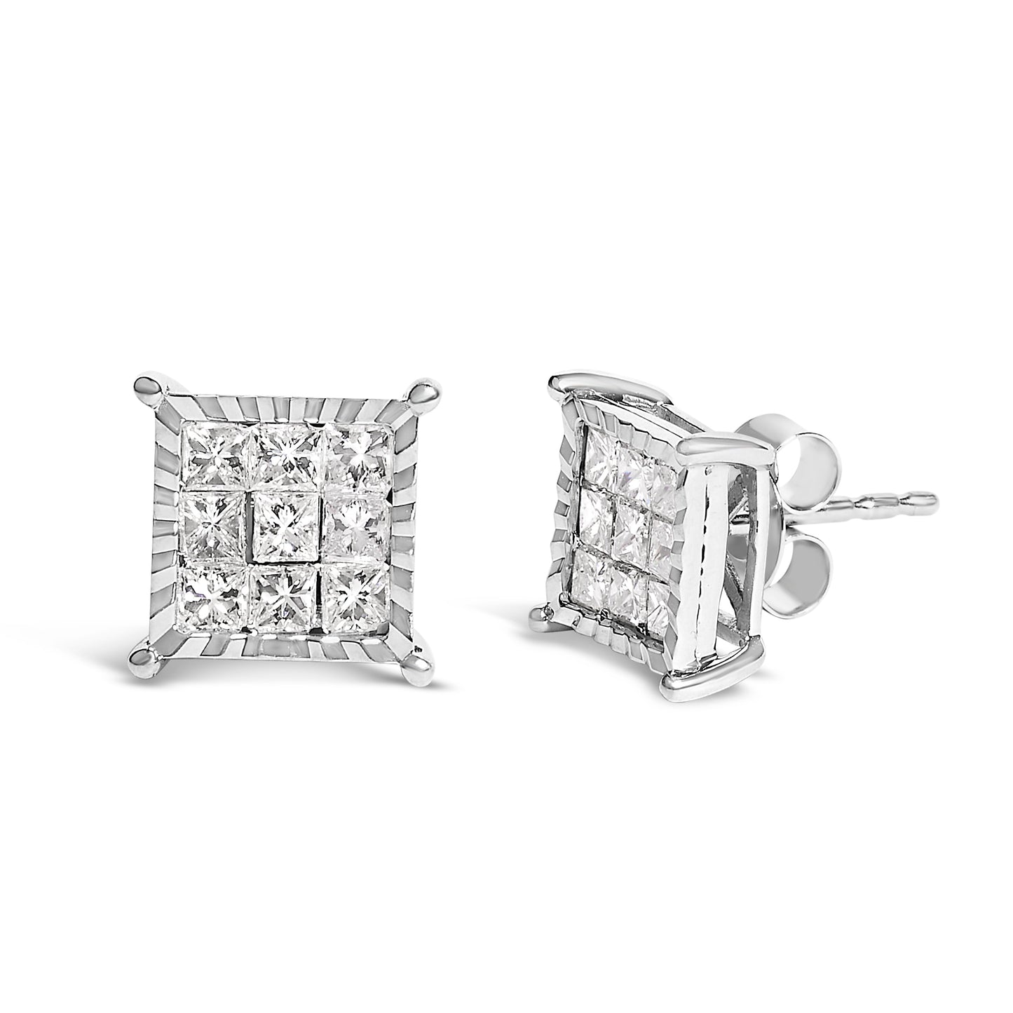 Boucles d'oreilles carrées en diamant princesse en argent sterling