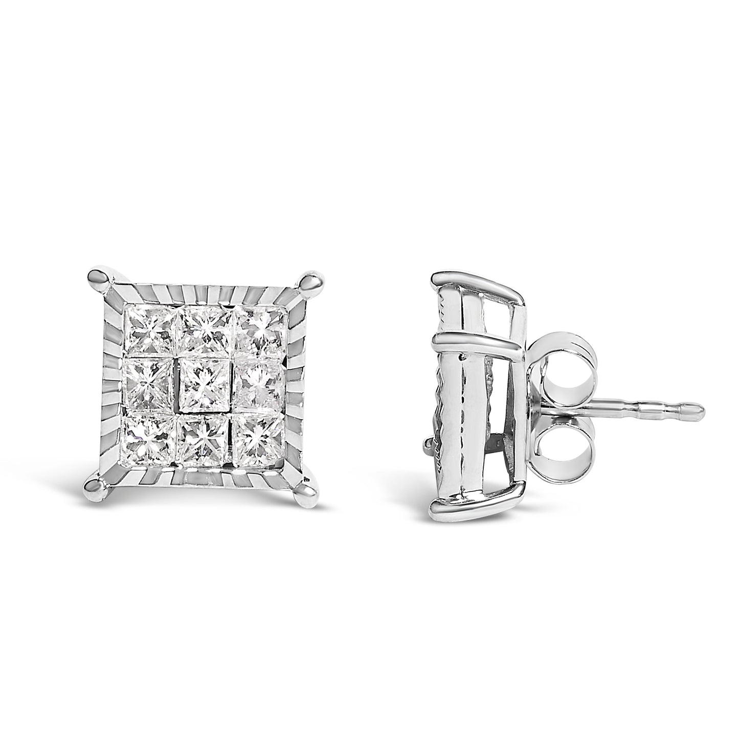 Boucles d'oreilles carrées en diamant princesse en argent sterling