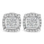 Sterling Silver Princess Cut Diamond Halo Stud Earrings