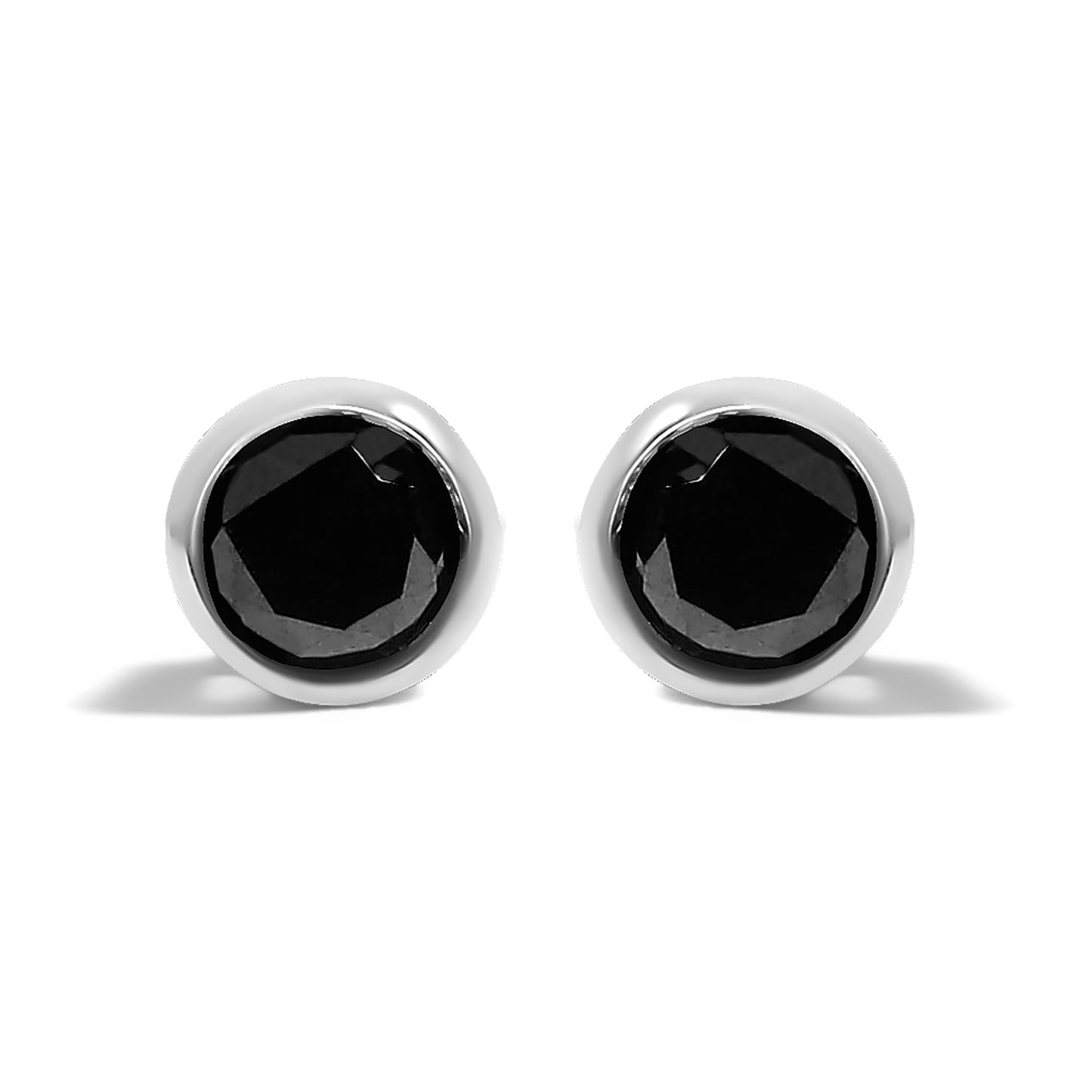 .925 Sterling Silver Black Diamond Bezel-Set Stud Earrings