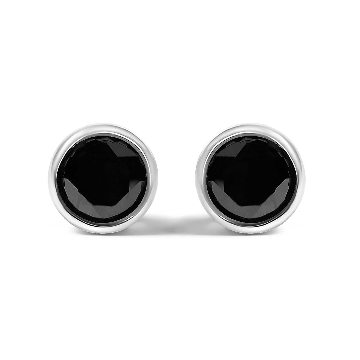 .925 Sterling Silver Black Diamond Bezel-Set Stud Earrings