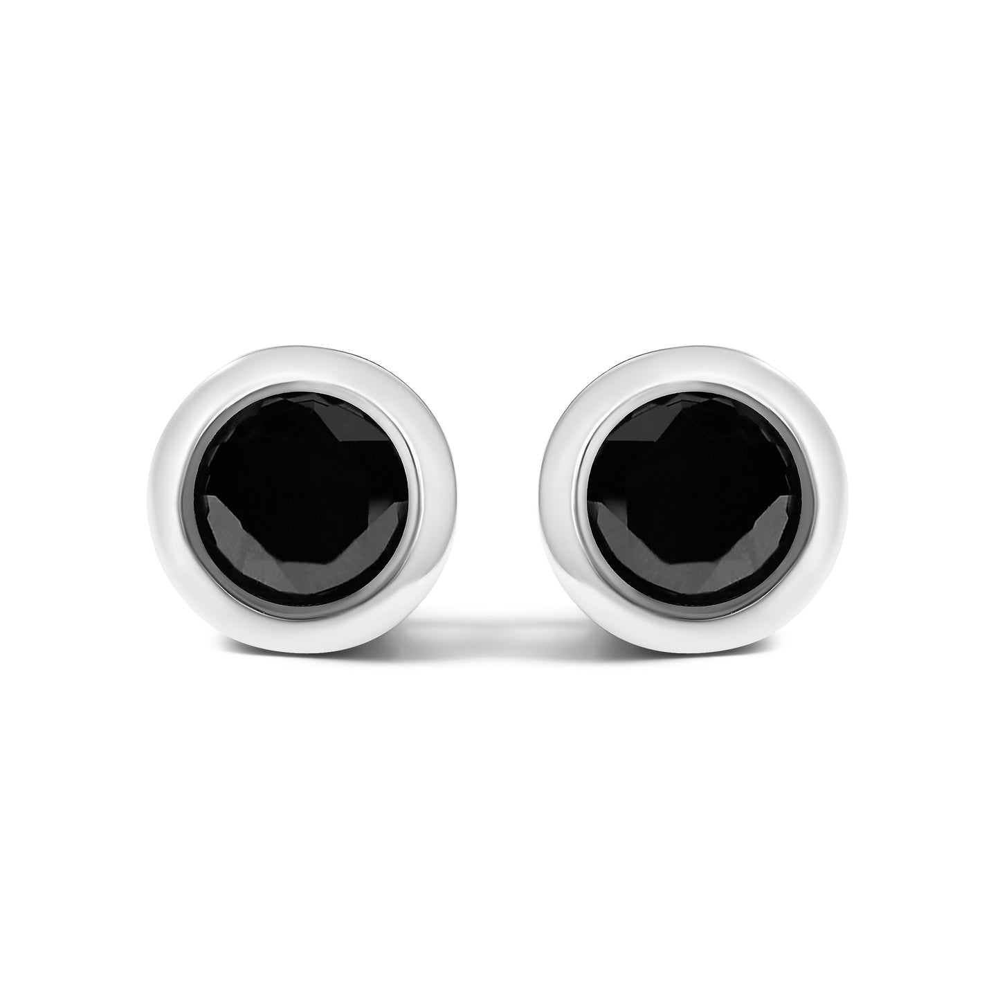 .925 Sterling Silver Black Diamond Bezel-Set Stud Earrings