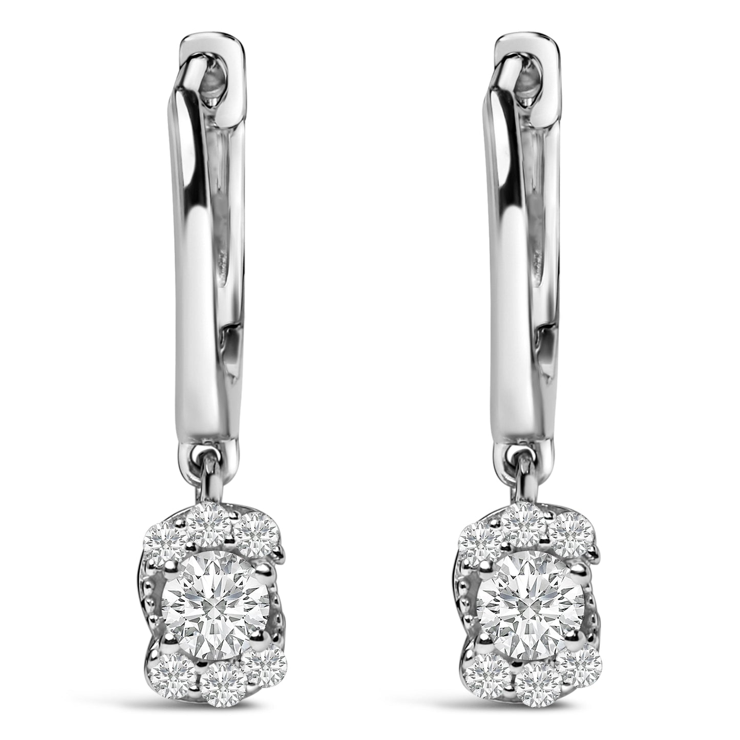 Sterling Silver Lab Grown Diamond Floral Cluster Drop Earrings