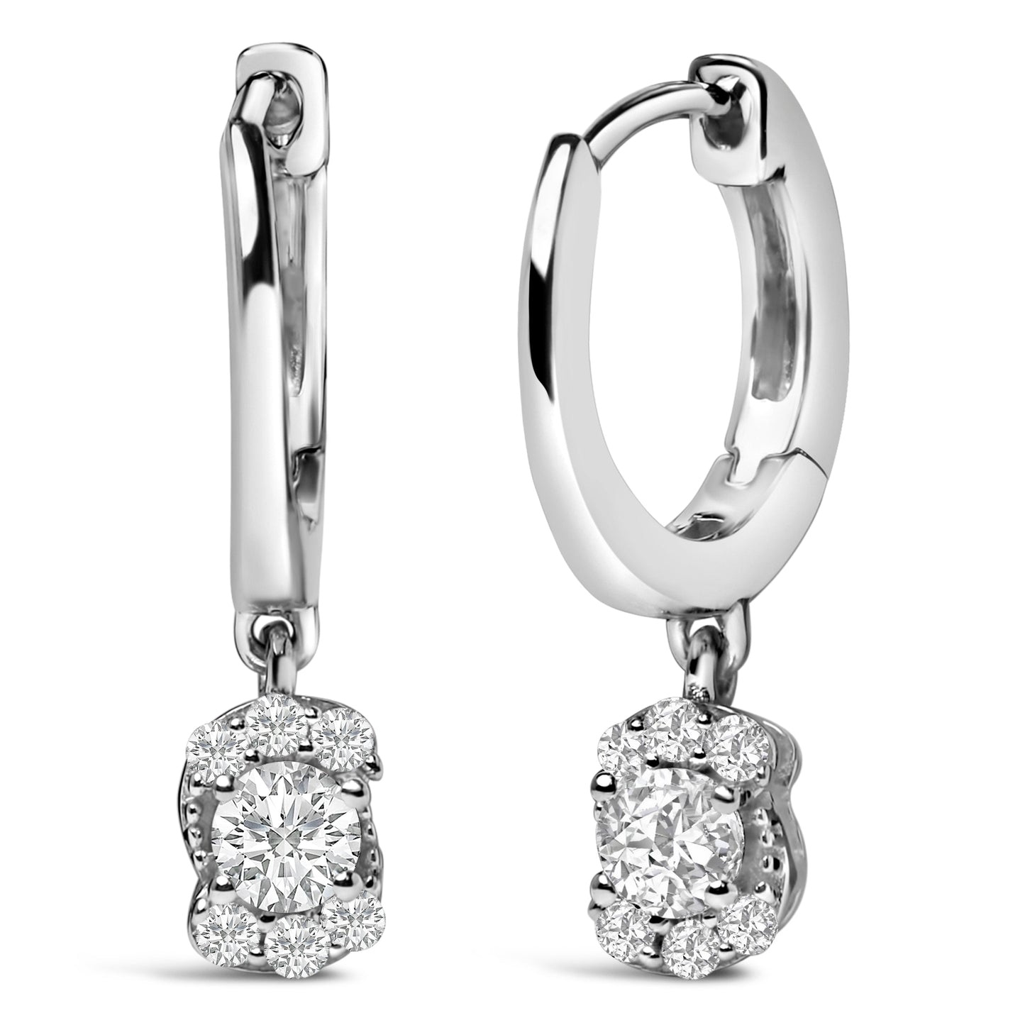Sterling Silver Lab Grown Diamond Floral Cluster Drop Earrings