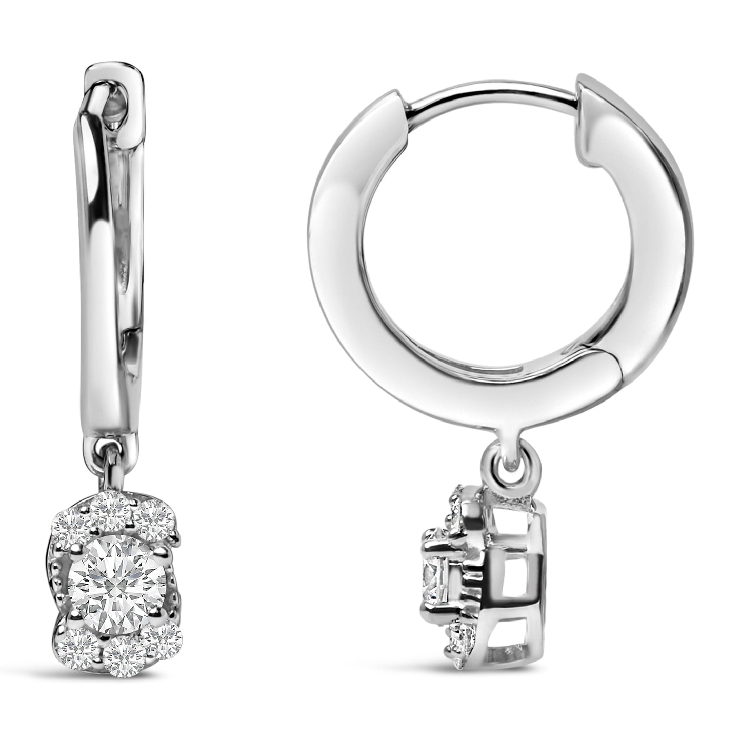 Sterling Silver Lab Grown Diamond Floral Cluster Drop Earrings