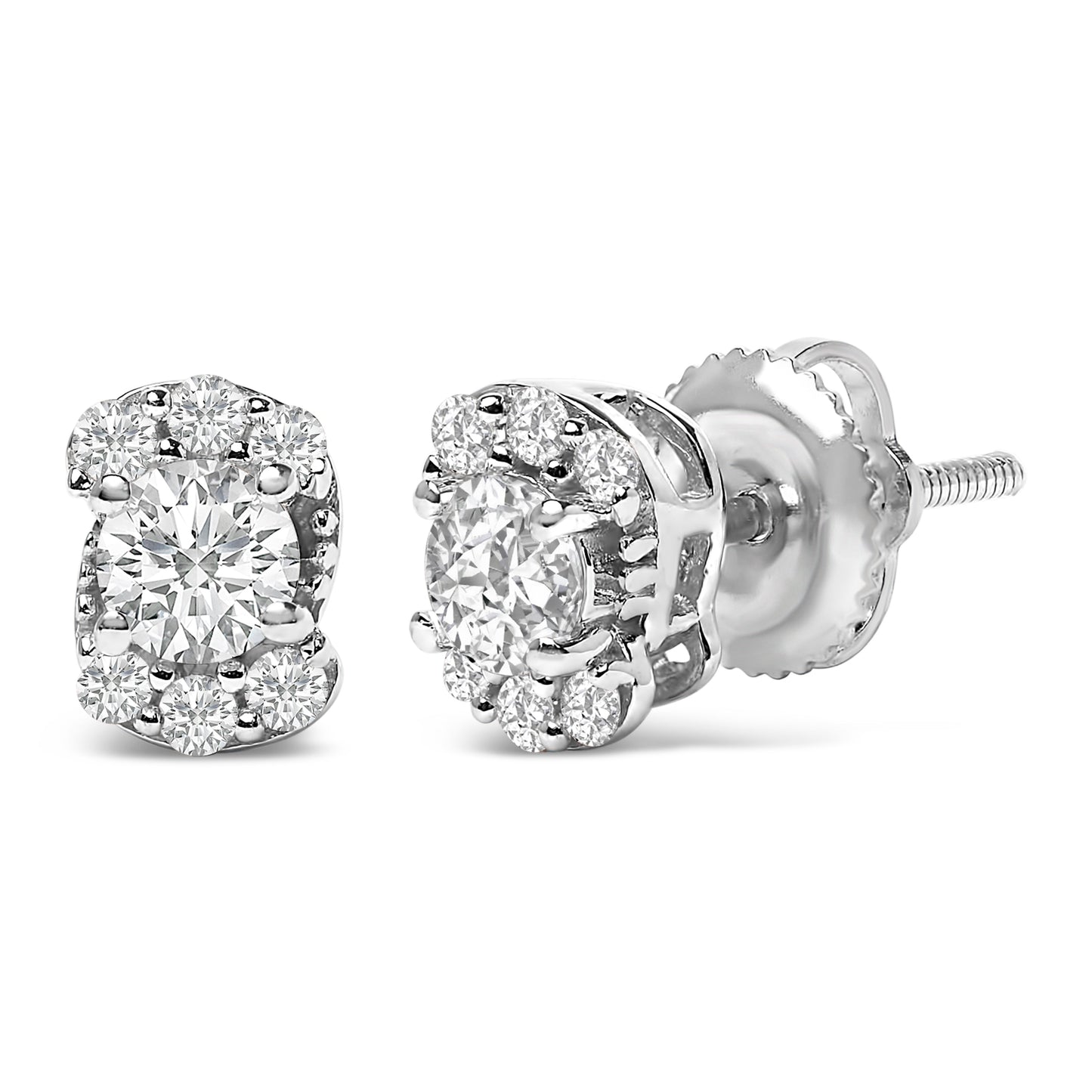 Sterling Silver Lab Grown Diamond Halo Swirl Stud Earrings