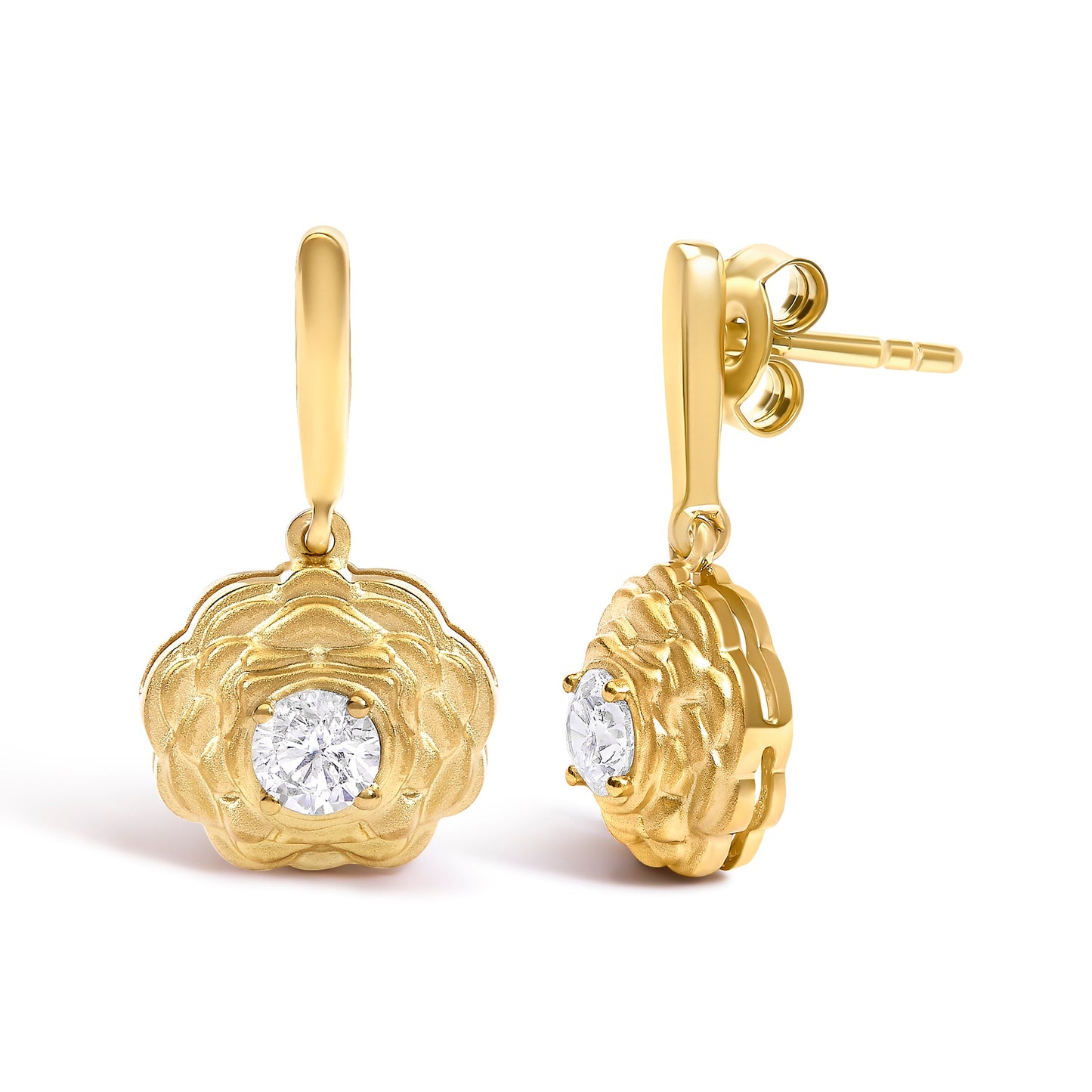 14K Yellow Gold Plated Sterling Silver Flower Drop Earrings