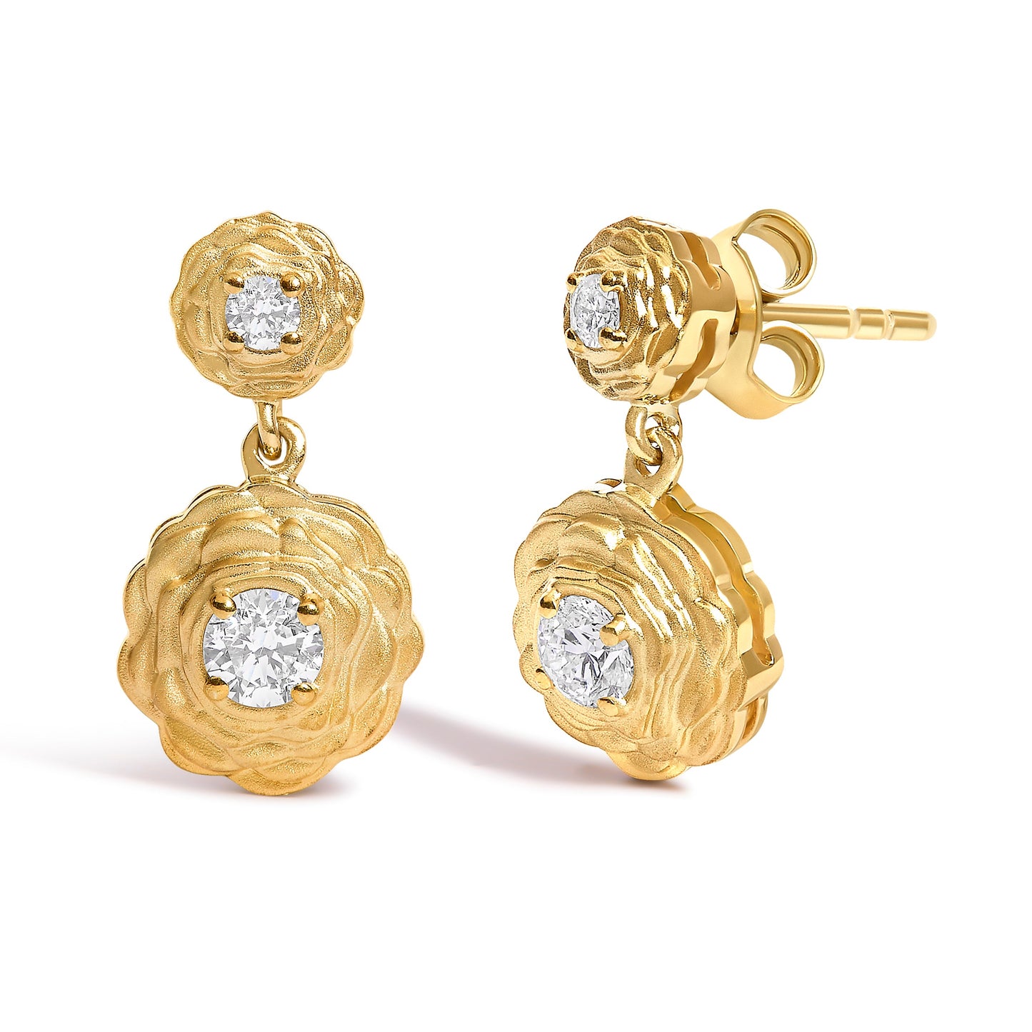 Pendientes de gota de diamante cultivado en laboratorio en plata de ley chapada en oro amarillo de 1