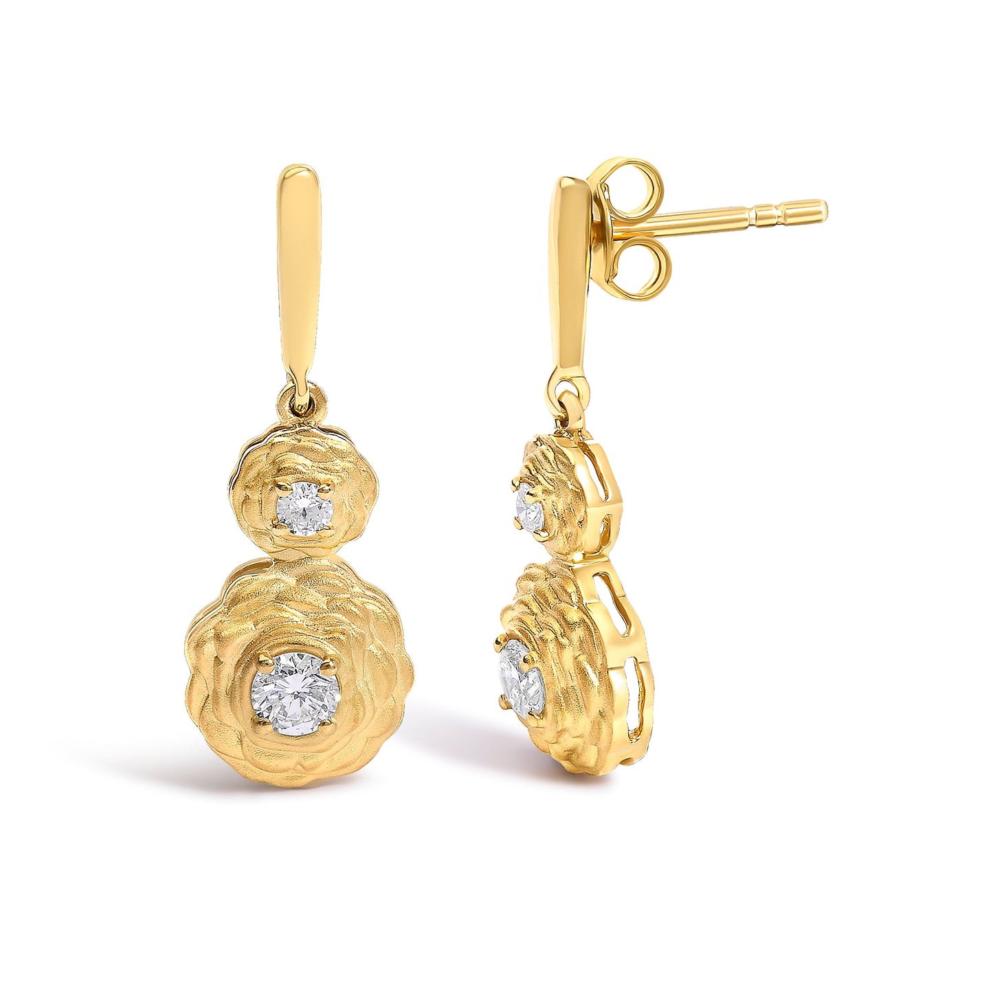 Boucles d'oreilles pendantes en argent sterling plaqué or jaune 14K avec diamants cultivés en labora