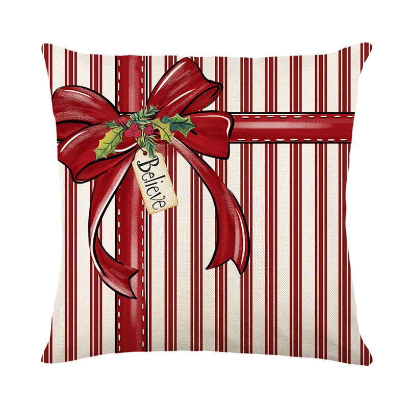 Funda de Almohada de Lino Navideña para Decoración Festiva del Hogar