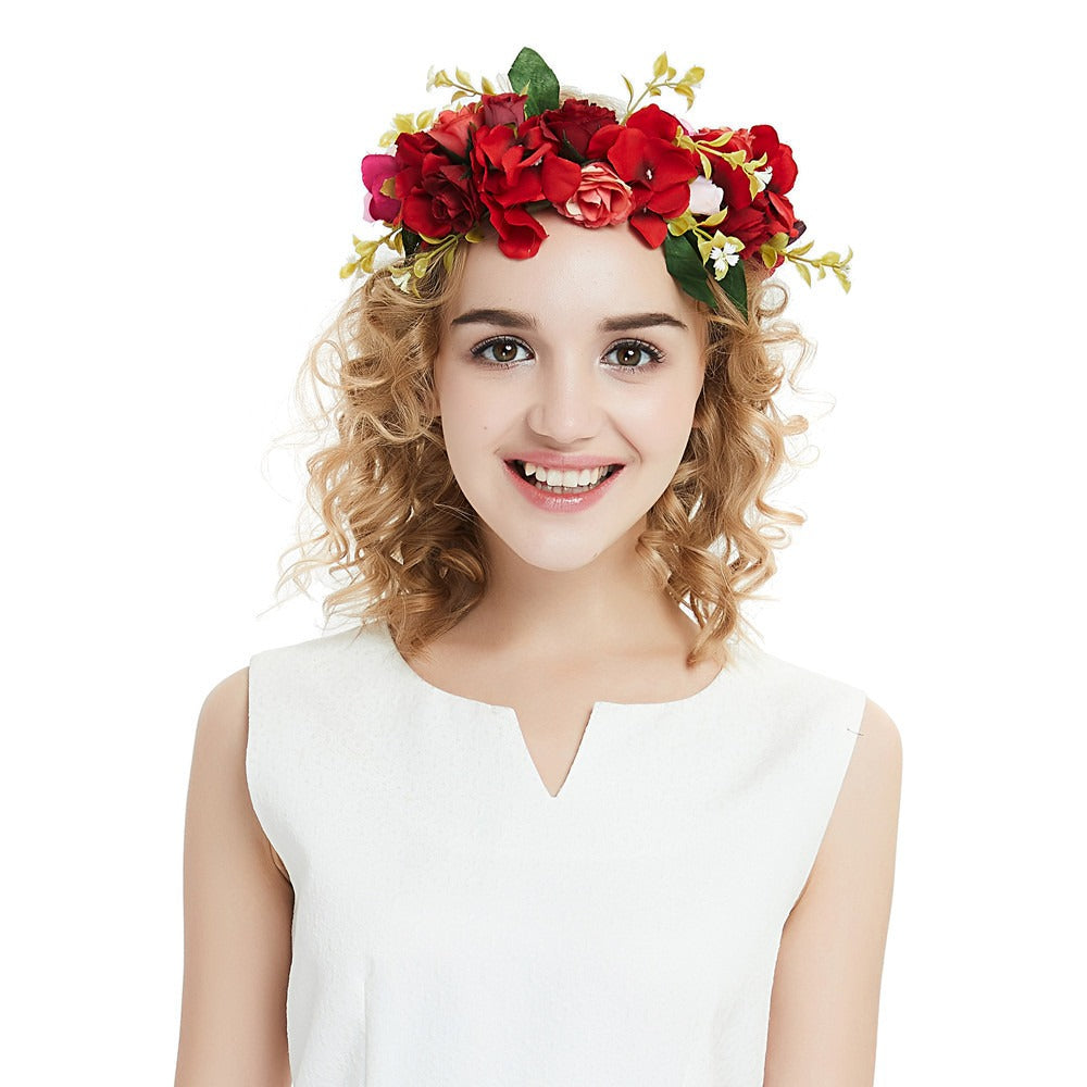 Big Red Rose Blossom Hair Band Bridal Flower Ring Hair Band - Korvel
