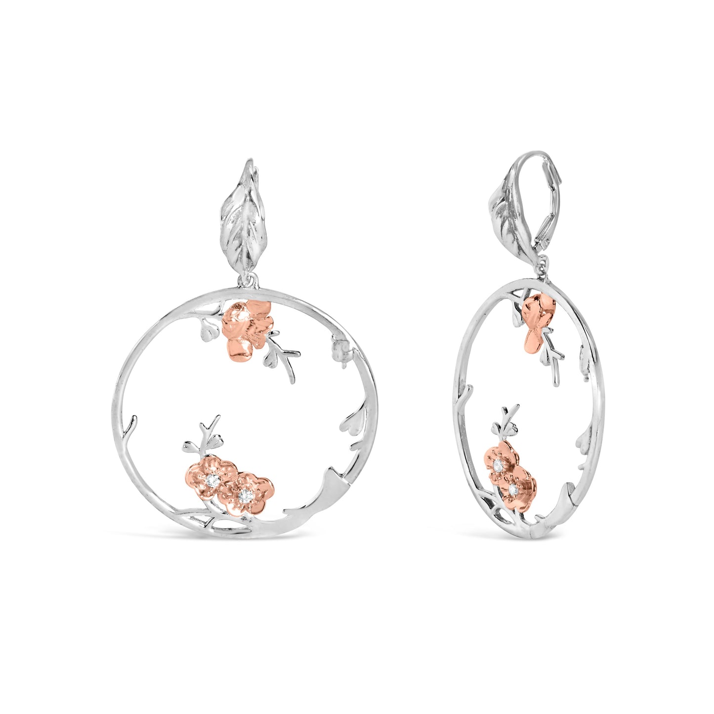 Rose Gold Plated Sterling Silver Floral Hoop Earrings with Diamonds