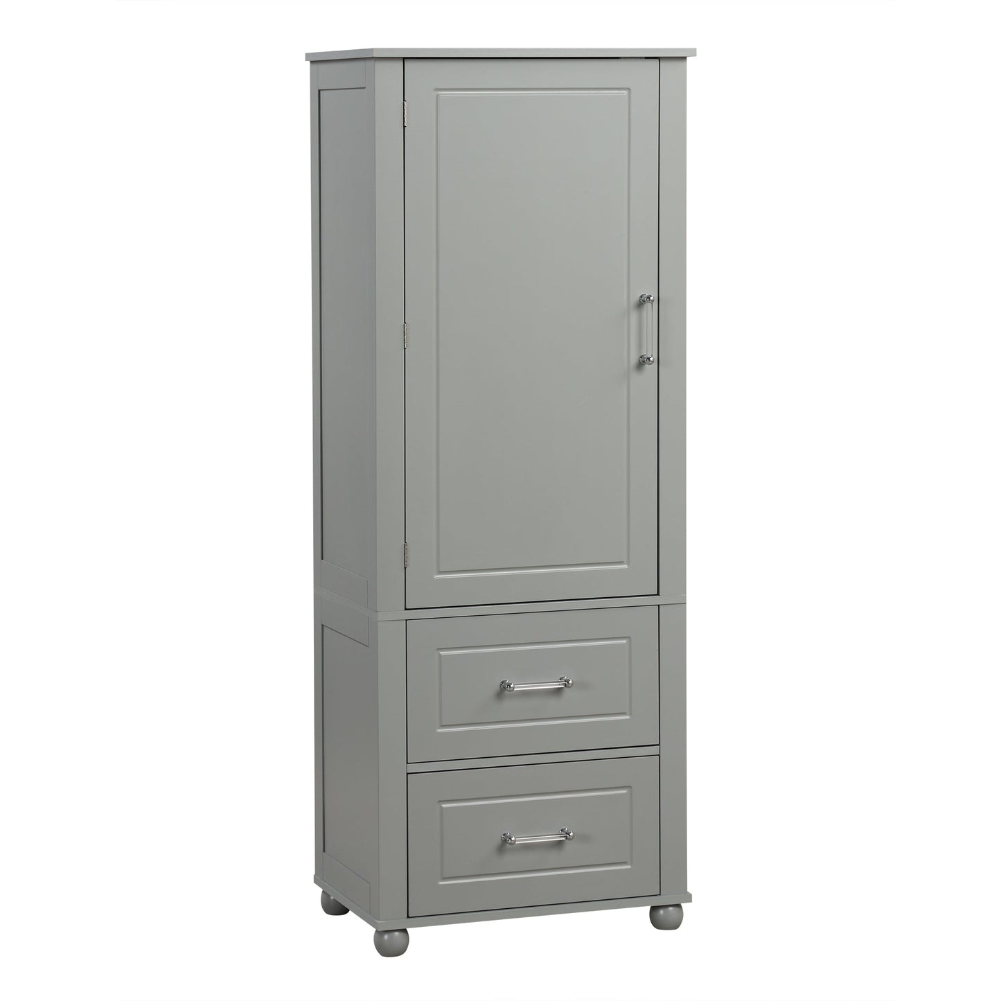 Tall Bathroom Storage Cabinet, Freestanding Storage Cabinet with Two Drawers and Adjustable Shelf, MDF Board , Grey - Korvel