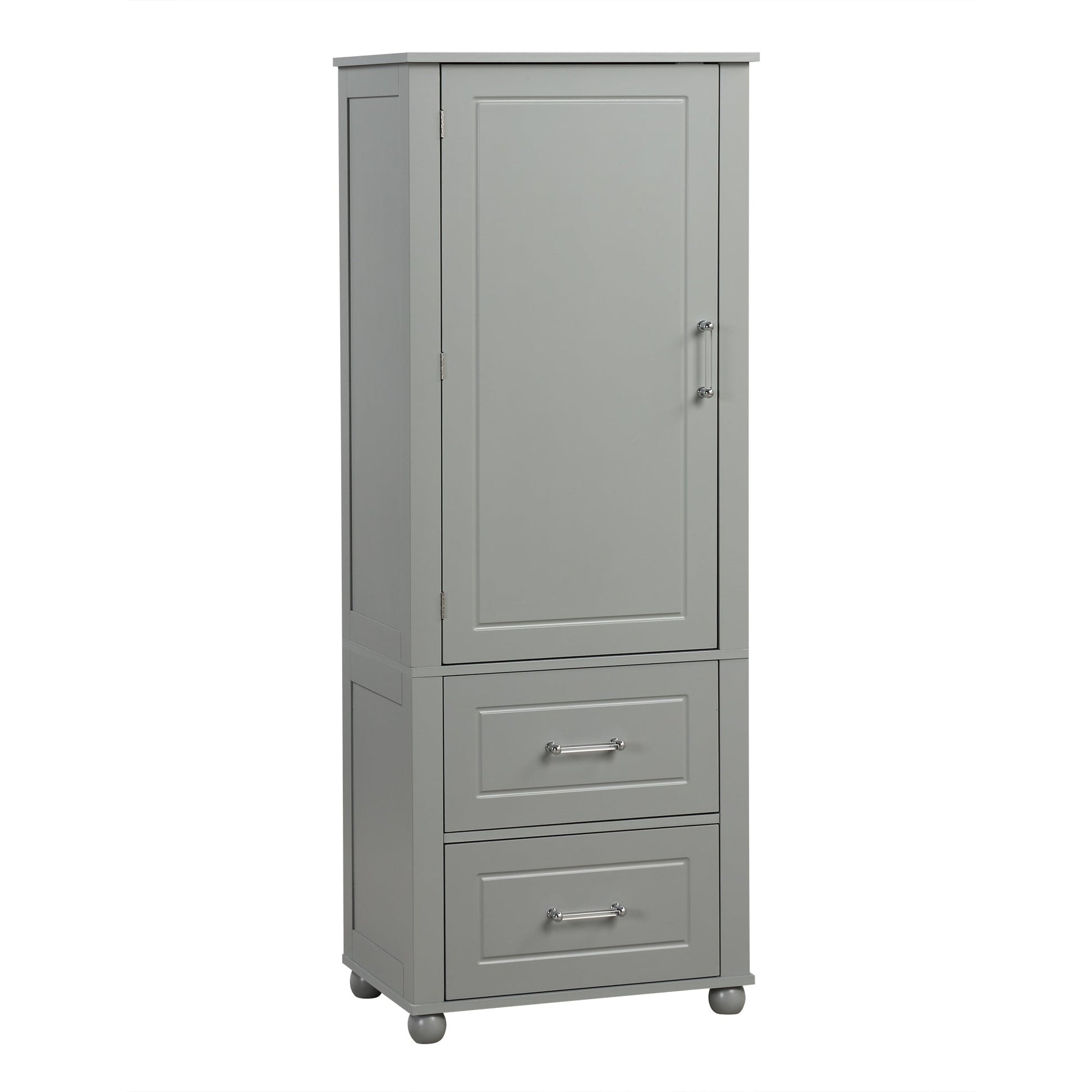 Tall Bathroom Storage Cabinet, Freestanding Storage Cabinet with Two Drawers and Adjustable Shelf, MDF Board , Grey - Korvel