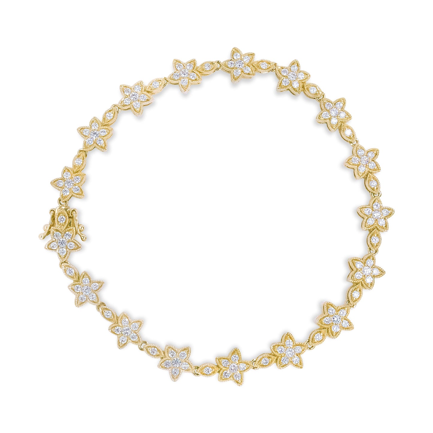 14K White Gold Diamond Flower Blossom Link Bracelet - Size 7"