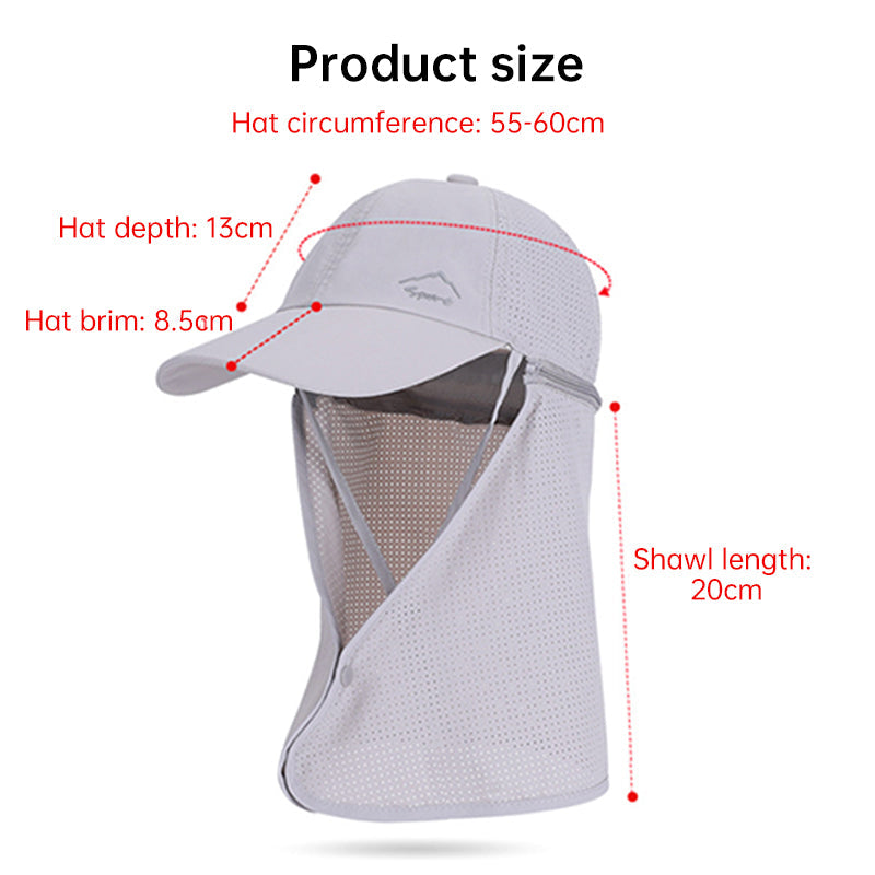 1pc Summer Baseball Cap with Detachable 360° Neck Sun Flap. For men, hiking, fishing, outdoor. - Korvel