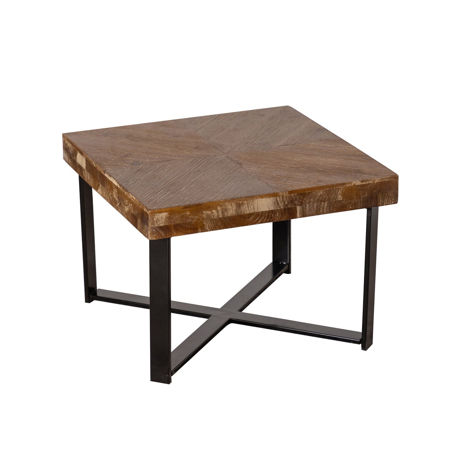31.3"Modern Retro Splicing Square Coffee Table  Fir Wood Table Top with Cross Legs Metal Base (Set of 2 pcs ) - Korvel