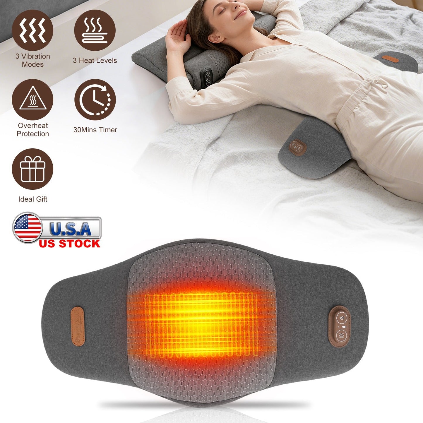 Cojín Masajeador Lumbar Eléctrico 2 en 1 con Calor y Vibración