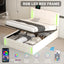 Full Size Upholstered Bed with LED Lights,Hydraulic Storage System and USB Charging Station,White - Korvel