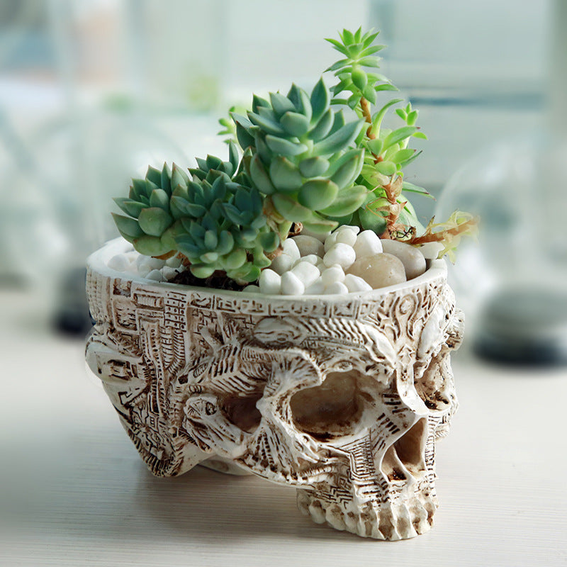 New Resin Plant Grass Skull Flowerpot Creative Indoor Skull Shape Potted Skeleton Craft Ornaments - Korvel