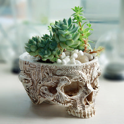 New Resin Plant Grass Skull Flowerpot Creative Indoor Skull Shape Potted Skeleton Craft Ornaments - Korvel