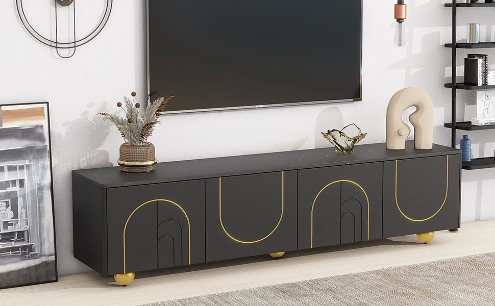 U-Can modern TV stand is suitable for TVs under 75 inches and comes with a storage cabinet top marble pattern and circular stand - Korvel