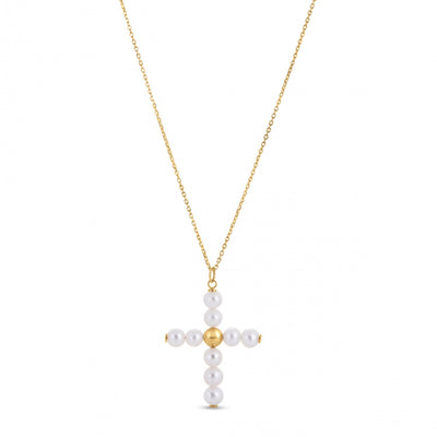 Pendentif croix en perles en or jaune 14k