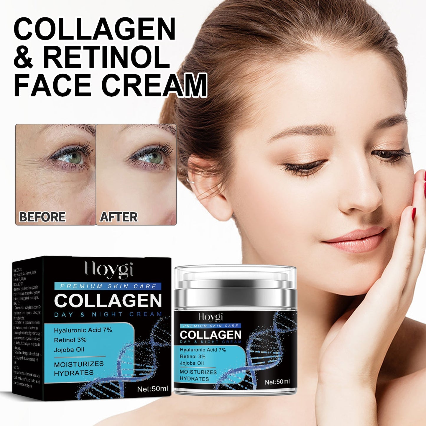 Collagen Day & Night Cream, Firming Anti-Wrinkle Lightening Fine Lines Around The Eyes And Anti-Aging Creme - Korvel