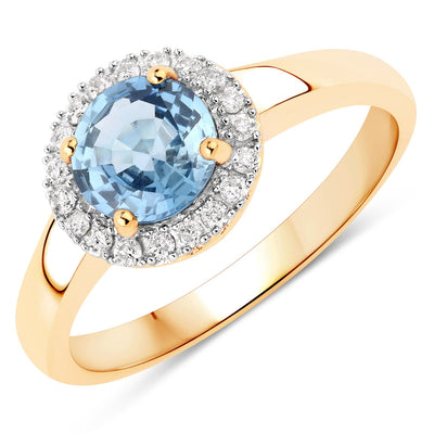 1.03 Carat Blue Sapphire and Diamond 14K Yellow Gold Engagement Ring