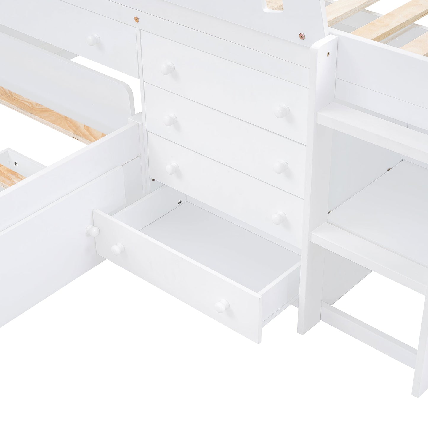 Cama loft twin en forma de L que ahorra espacio con 7 cajones - Blanca