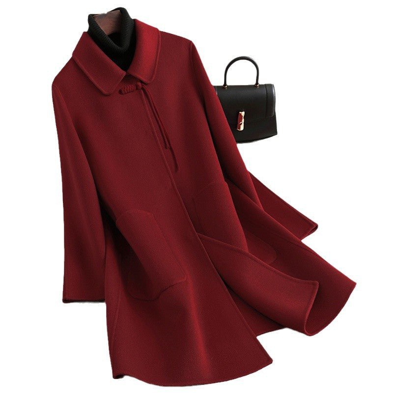 Elegant Red Oversized Double-faced Wool Coat