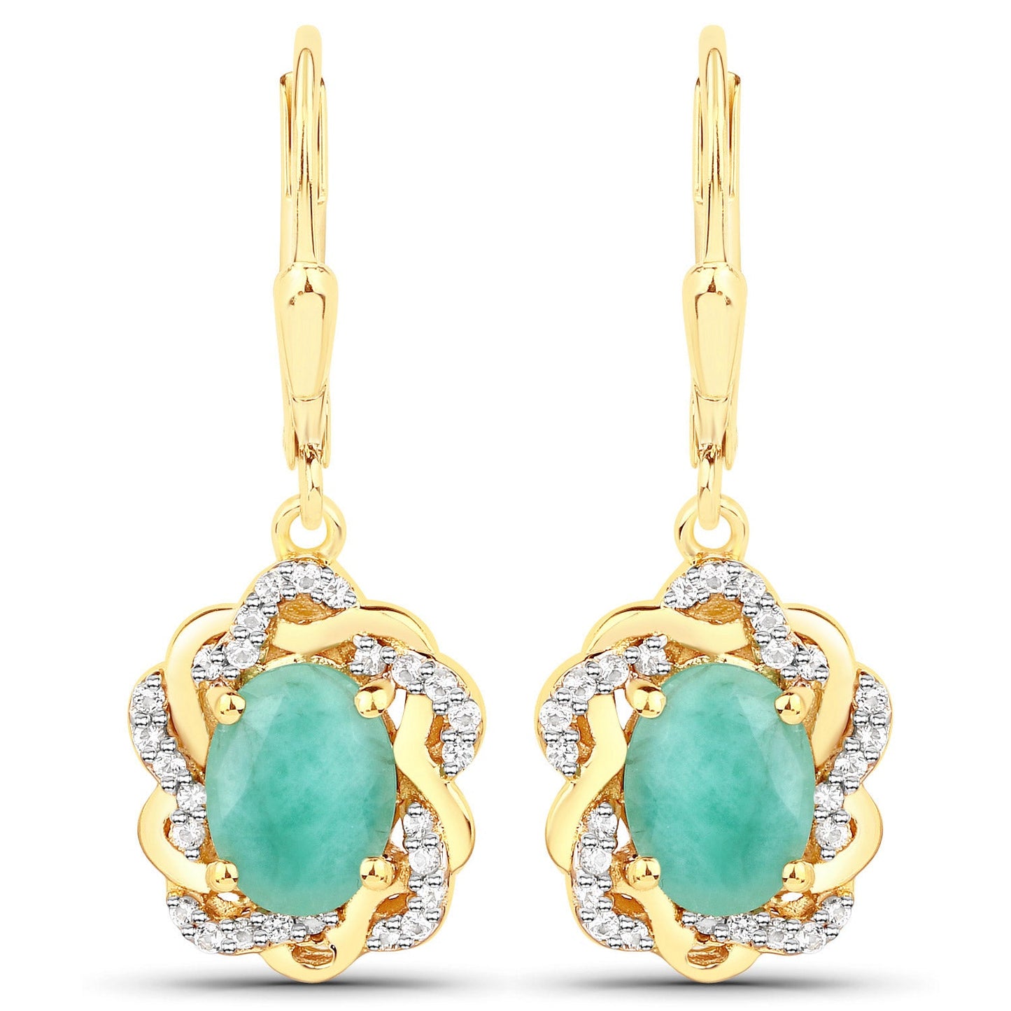 Elegant 2.36 Carat Genuine Emerald & White Topaz Earrings