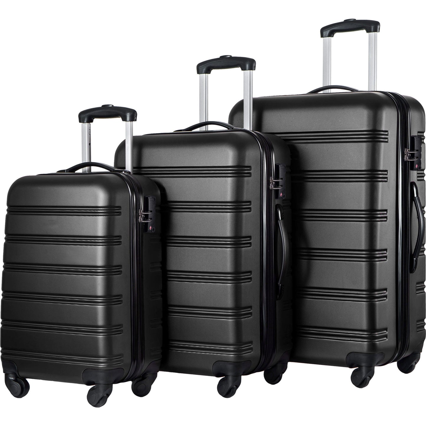 Ensemble de valises rigides noires premium de 3 pièces avec serrure TSA