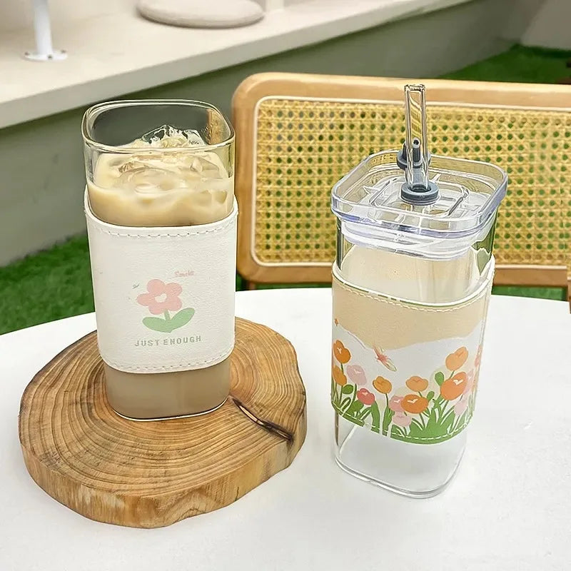 Elegant Heat-Resistant Glass Water Tumbler with Lid