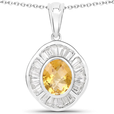 Pendentif en Citrine et Topaze Blanche de 4,18 Carats en Argent Sterling