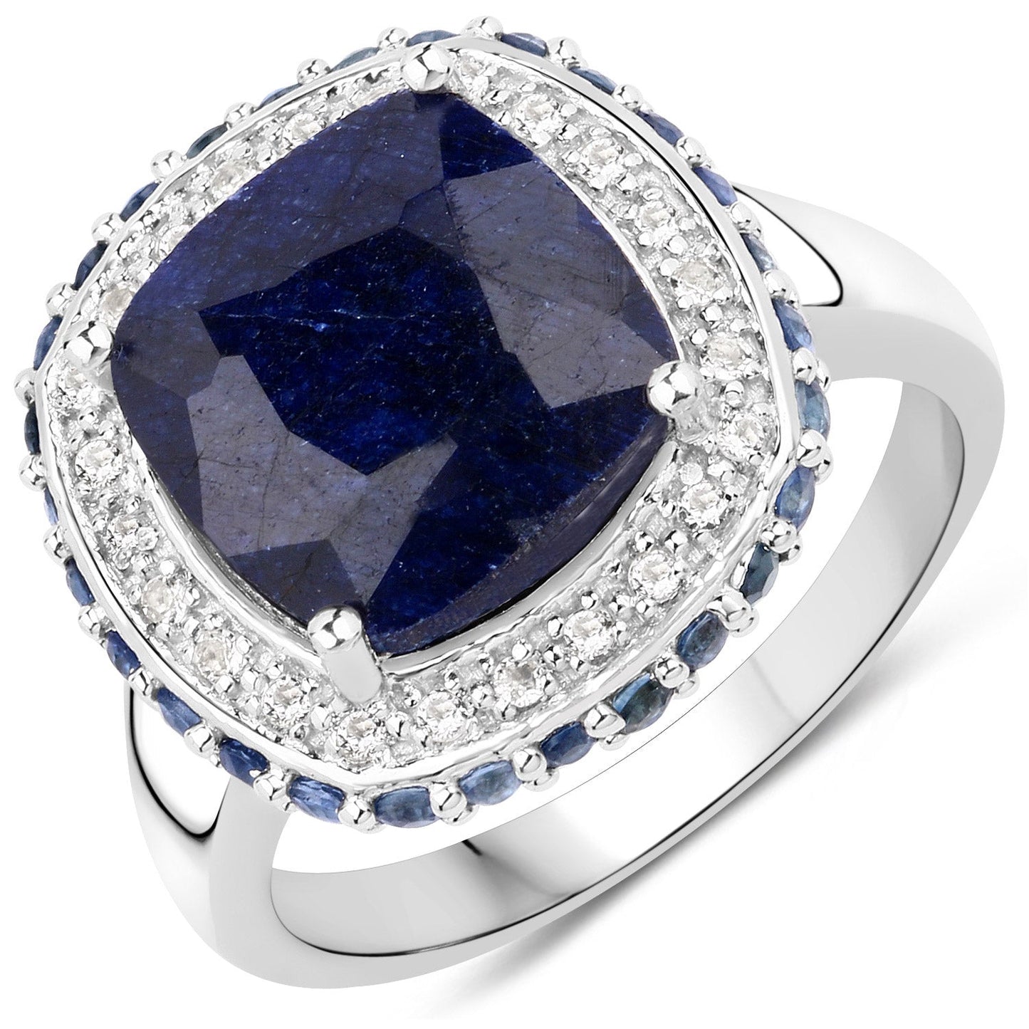 6.46 Carat Dyed Sapphire & White Topaz Sterling Silver Ring