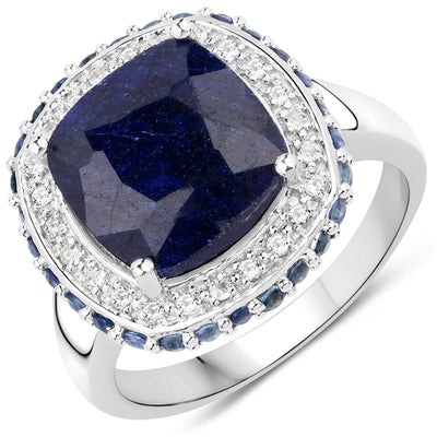 6.46 Carat Dyed Sapphire & White Topaz Sterling Silver Ring