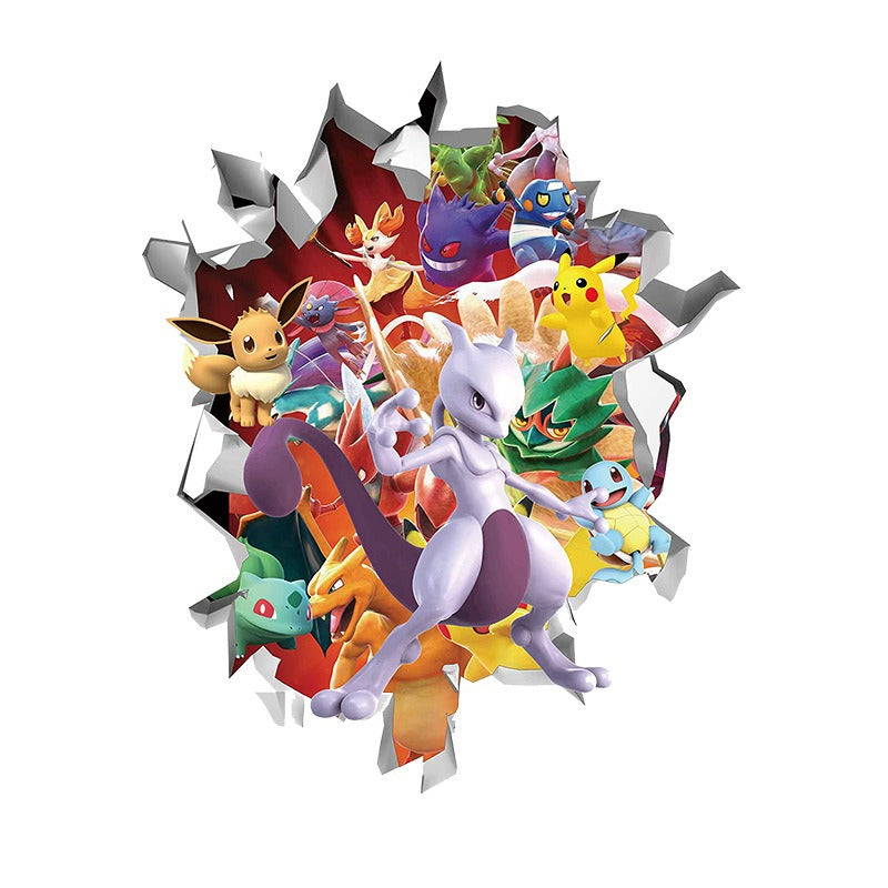 New 3D Pikachu Wall Sticker Pok é mon Wallpaper Self adhesive Cartoon Graffiti Anime Poster Children's Room PVC - Korvel