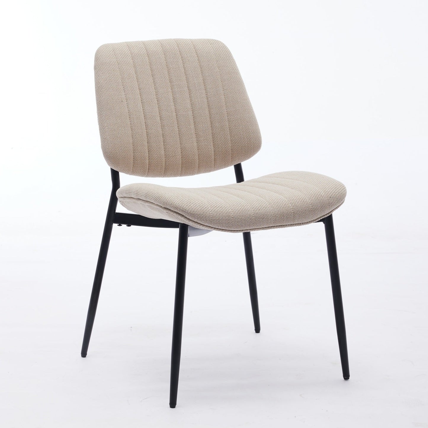 2-piece retro linen chair set with curved wooden backrest, cushioned seat, adjustable metal legs, (Beige Linen) - Korvel