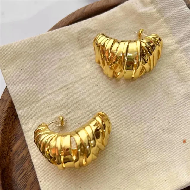 Retro Metal Stud Earrings Geometric Irregular for Women Brass Jewelry Light Luxury Europe And America - Korvel