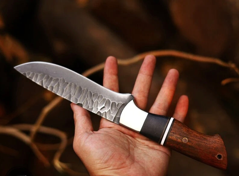 Premium Hunting Knife – 10" Hand-Forged J2 Steel Blade with Elegant Rosewood Handle & Leather Sheath - Korvel