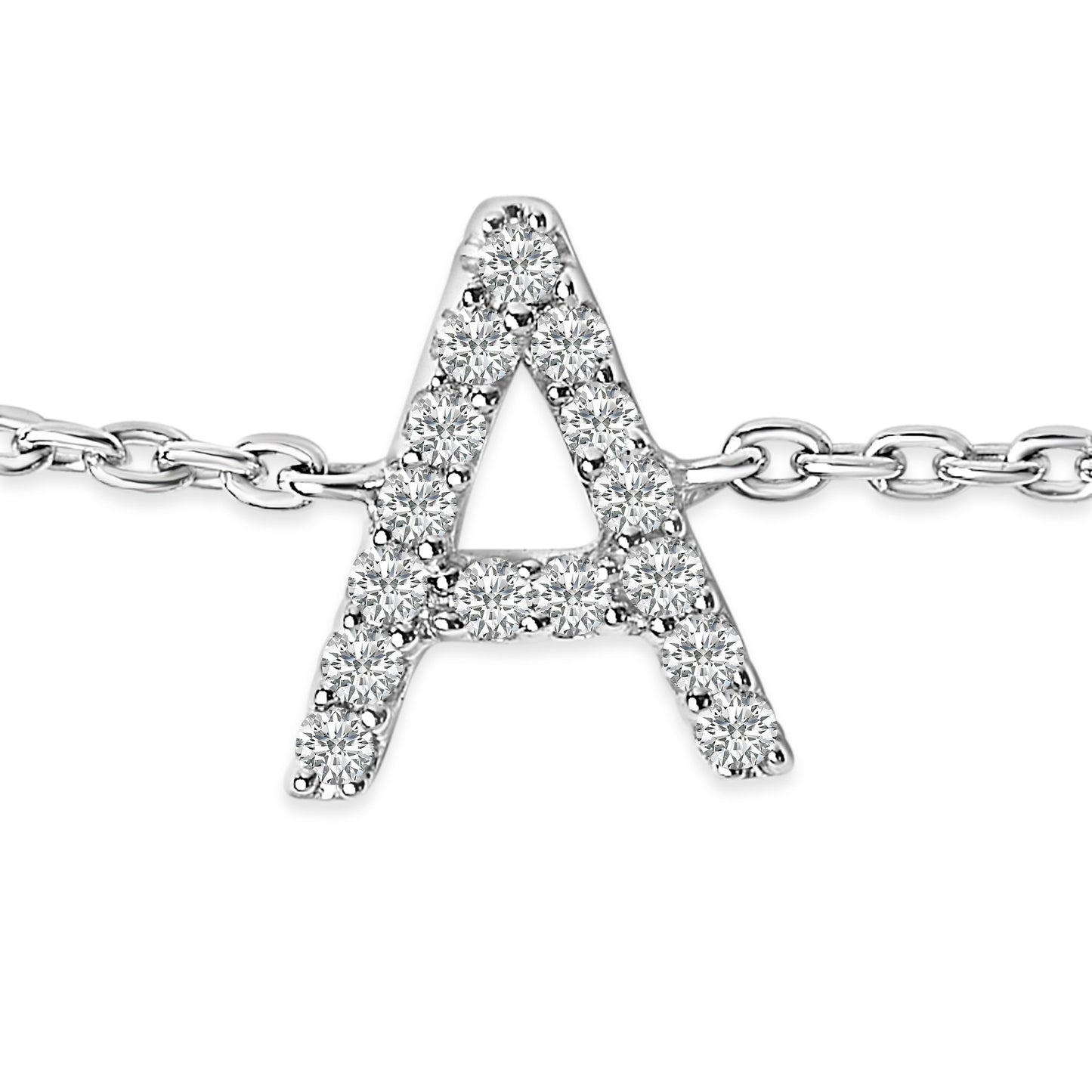 Pulsera con encanto inicial 'A' en oro blanco de 10 quilates con acento de diamante