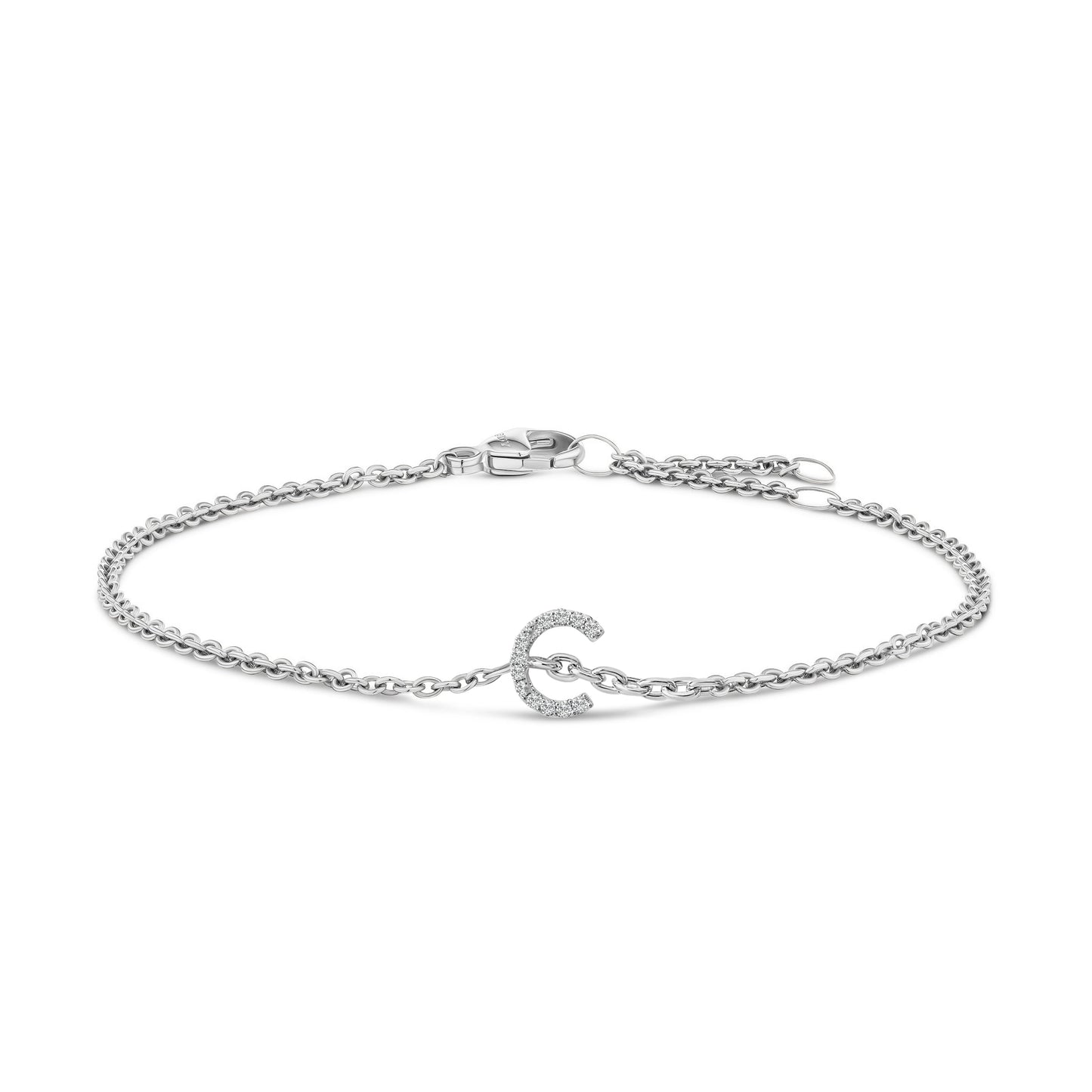 Pulsera con encanto inicial 'A' en oro blanco de 10 quilates con acento de diamante