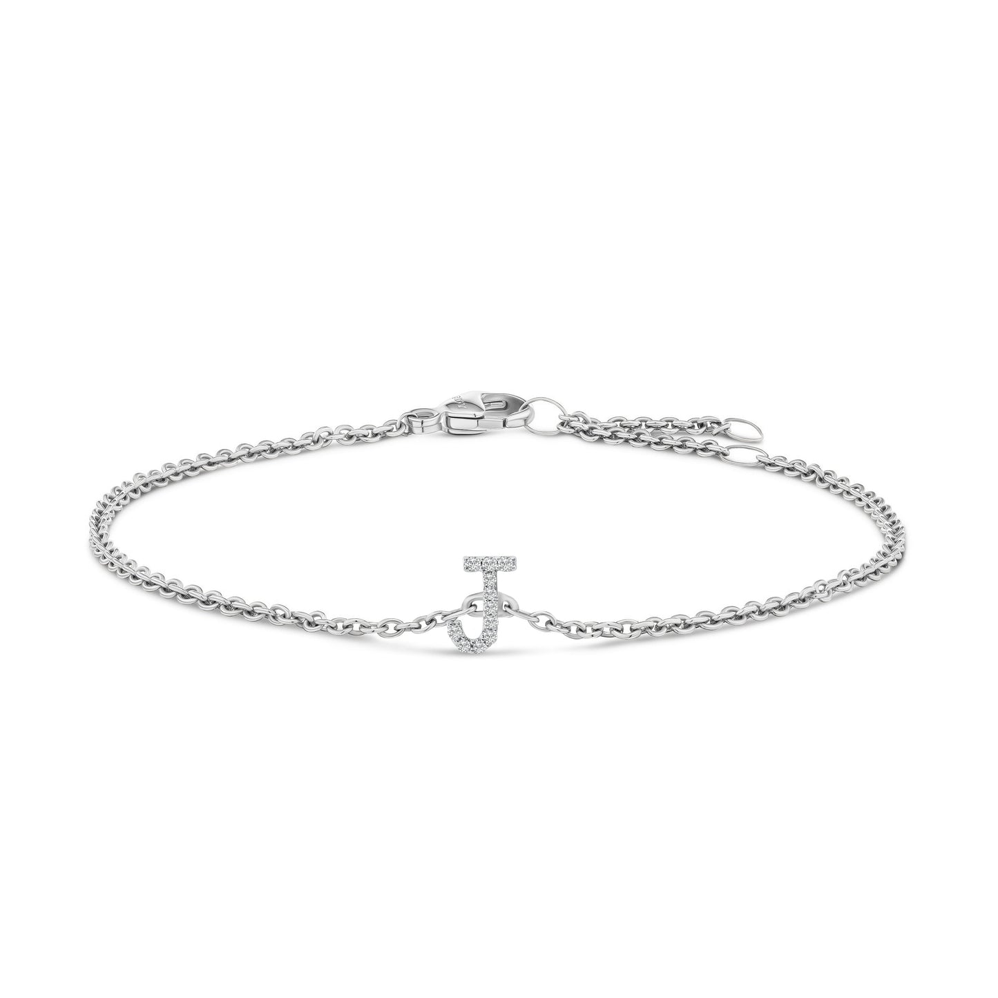 Pulsera con encanto inicial 'A' en oro blanco de 10 quilates con acento de diamante