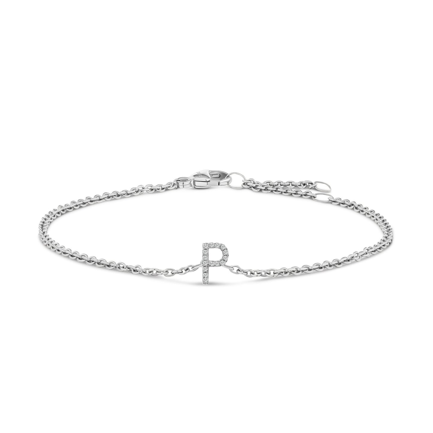 Pulsera con encanto inicial 'A' en oro blanco de 10 quilates con acento de diamante